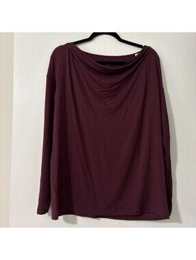 NWT Loft Womens L Top Long Sleeve Burgundy Stretch Minimalist Layers Lagenlook